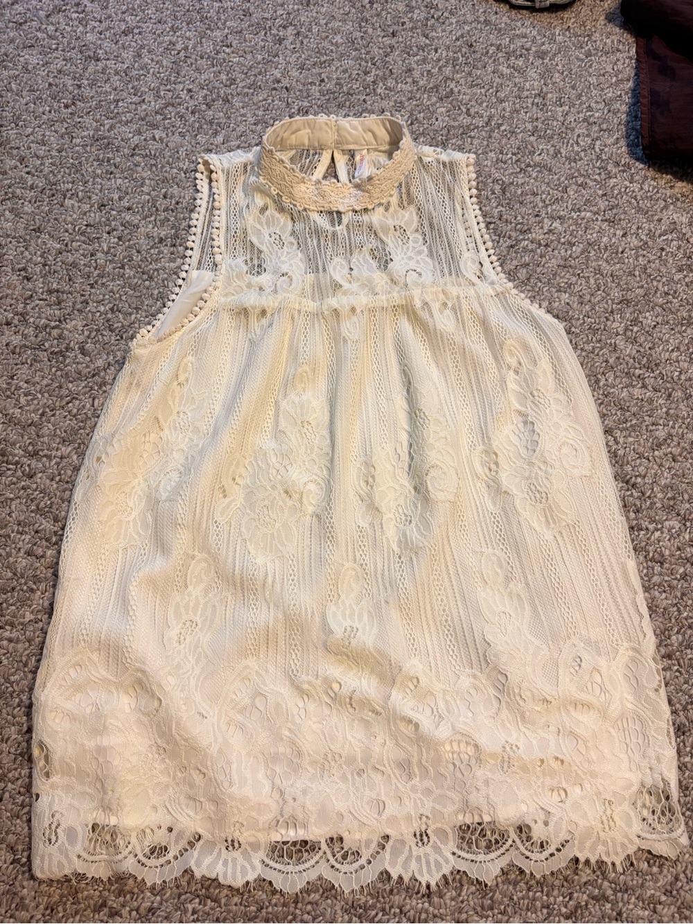 Ivory Lace Sleeveless High Neck Top
